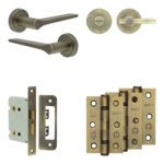 Complete Gio Door Handle Pack - Bathroom - Antique Brass