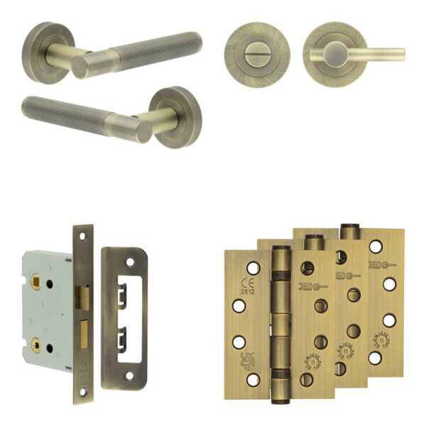 Complete Venice Door Handle Pack - Bathroom - Antique Brass