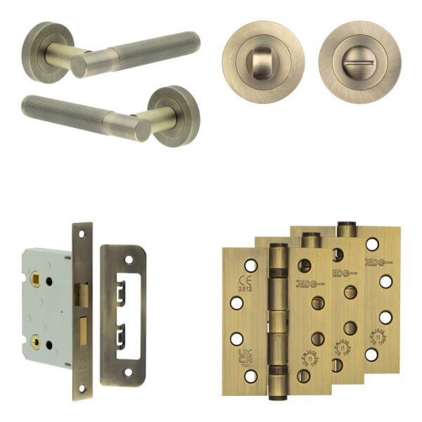 Complete Venice Door Handle Pack - Bathroom - Antique Brass