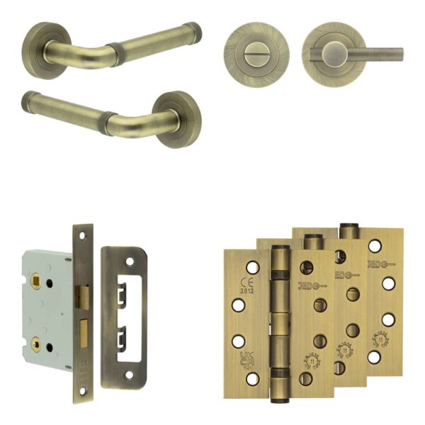 Complete Midtown Door Handle Pack - Bathroom - Antique Brass