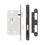 Jedo 78mm Din Bathroom Locks 60mm Backset Radiused Black