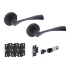 Hunta Hardware Zena Matt Black Passage Internal Door Pack - Bullet Latch & 3 Standard Hinges