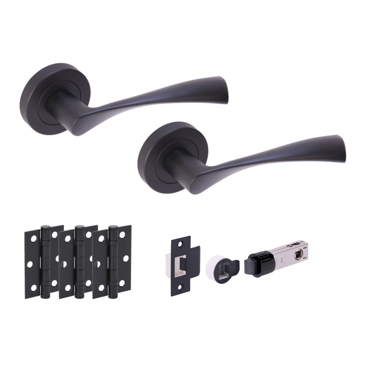 H2845BM Hunta Hardware Zena Matt Black Passage Internal Door Pack - Bullet Latch & 3 Standard Hinges - Image 1