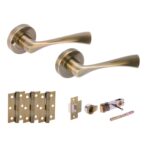 Hunta Hardware Zena Antique Brass Privacy Internal Door Pack - Bullet Latch & 3 Standard Hinges