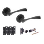 Hunta Hardware Zena Matt Black Privacy Internal Door Pack with Bullet Latch and 3 x standard hinges