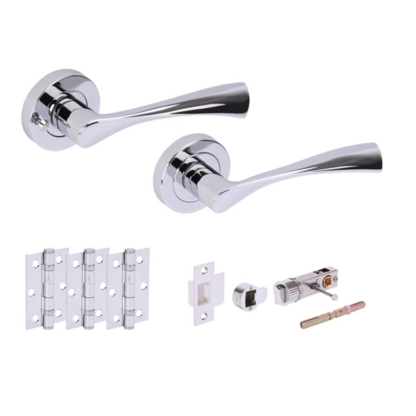Hunta Hardware Zena Polished Chrome Privacy Internal Door Pack - Bullet Latch & 3 Standard Hinges