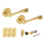 Hunta Hardware Zena Satin Brass Privacy Internal Door Pack - Bullet Latch & 3 Standard Hinges