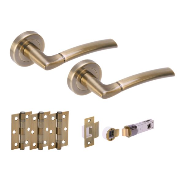 Hunta Hardware Nemo Antique Brass Passage Internal Door Pack - Bullet Latch & 3 Standard Hinges