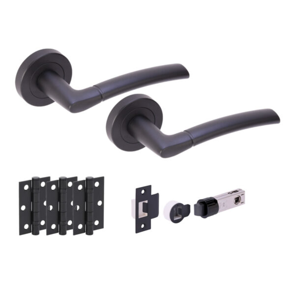 Hunta Hardware Nemo Matt Black Passage Internal Door Pack - Bullet Latch & 3 Standard Hinges