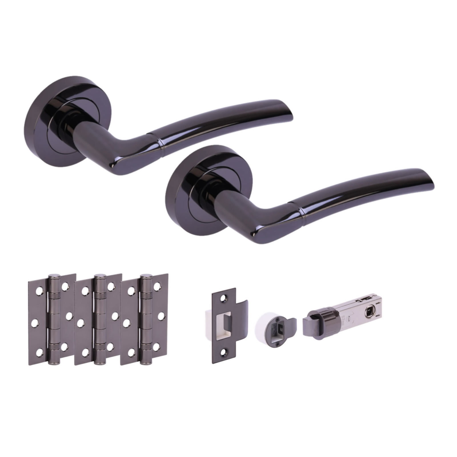 H2849BNL Hunta Hardware Nemo Brushed Nickel Passage Internal Door Pack - Bullet Latch & 3 Standard Hinges - Image 1