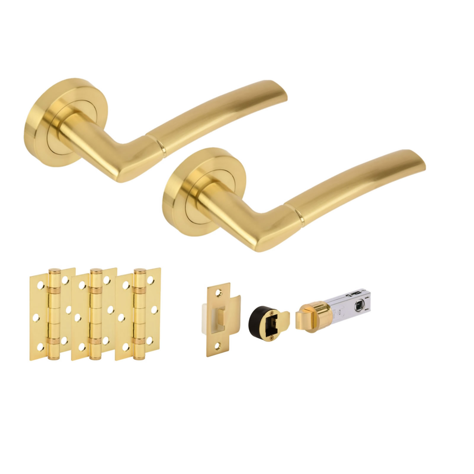 H2849SB Hunta Hardware Nemo Satin Brass Passage Internal Door Pack - Bullet Latch & 3 Standard Hinges - Image 1