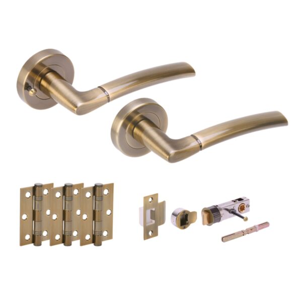 Hunta Hardware Nemo Antique Brass Privacy Internal Door Pack - Bullet Latch & 3 Standard Hinges