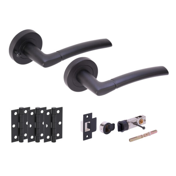 Hunta Hardware Nemo Matt Black Privacy Internal Door Pack - Bullet Latch & 3 Standard Hinges