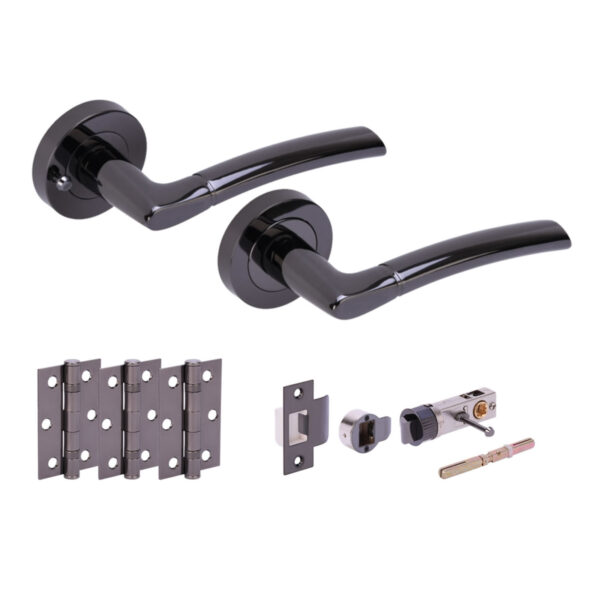 Hunta Hardware Nemo Brushed Nickel Privacy Internal Door Pack - Bullet Latch & 3 Standard Hinges