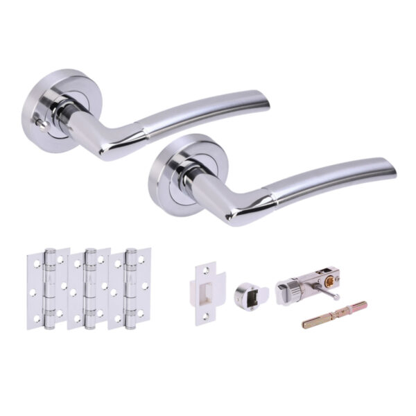 Hunta Hardware Nemo Polished Chrome / Satin Chrome Privacy Internal Door Pack - Bullet Latch & 3 Standard Hinges