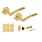 Hunta Hardware Nemo Satin Brass Privacy Internal Door Pack with Bullet Latch and 3 x standard hinges