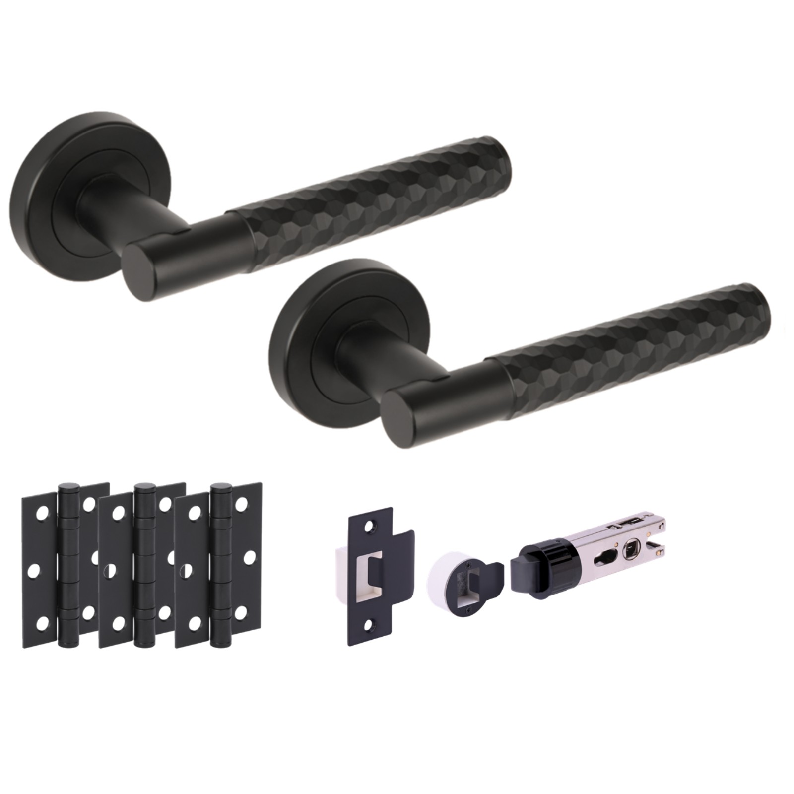 H2881BM Hunta Hardware Roca Matt Black Passage Internal Door Pack - Bullet Latch & 3 Standard Hinges - Image 1