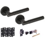 Hunta Hardware Roca Matt Black Privacy Internal Door Pack - Bullet Latch & 3 Standard Hinges