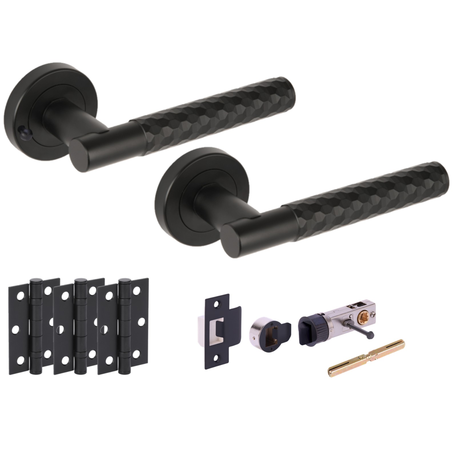 H2882BM Hunta Hardware Roca Matt Black Privacy Internal Door Pack - Bullet Latch & 3 Standard Hinges - Image 1