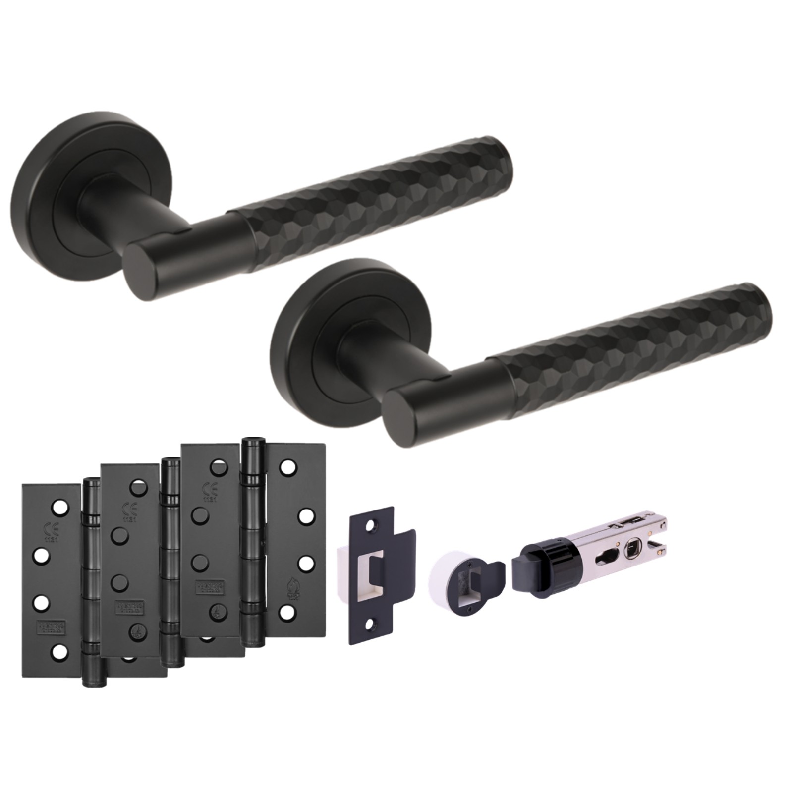 H2883BM Hunta Hardware Roca Matt Black Passage Internal Door Pack - Bullet Latch & 3 x 102mm FD Hinges - Image 1