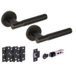 Hunta Hardware Halo Matt Black Passage Internal Door Pack - Bullet Latch & 3 Standard Hinges