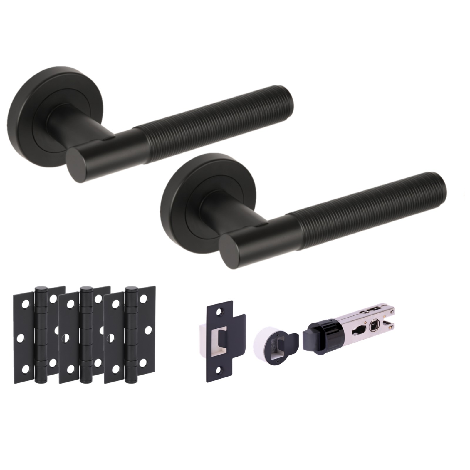 H2884BM Hunta Hardware Halo Matt Black Passage Internal Door Pack - Bullet Latch & 3 Standard Hinges - Image 1