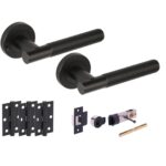 Hunta Hardware Halo Matt Black Privacy Internal Door Pack - Bullet Latch & 3 Standard Hinges