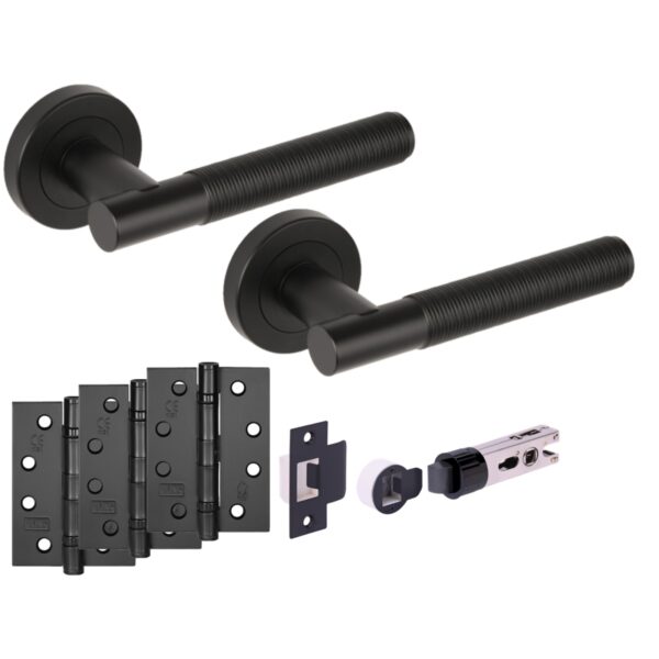 Hunta Hardware Halo Matt Black Passage Internal Door Pack with Bullet Latch and 3 x 102mm FD hinges