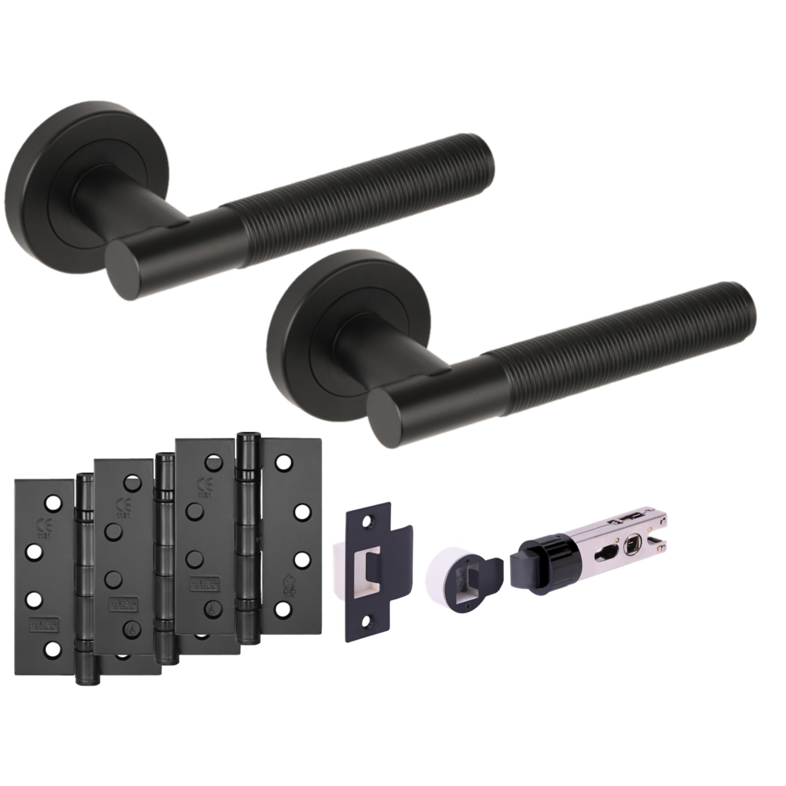 H2886BM Hunta Hardware Halo Matt Black Passage Internal Door Pack with Bullet Latch and 3 x 102mm FD hinges - Image 1