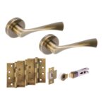 Hunta Hardware Zena Antique Brass Passage Internal Door Pack - Bullet Latch & 3 x 102mm FD Hinges