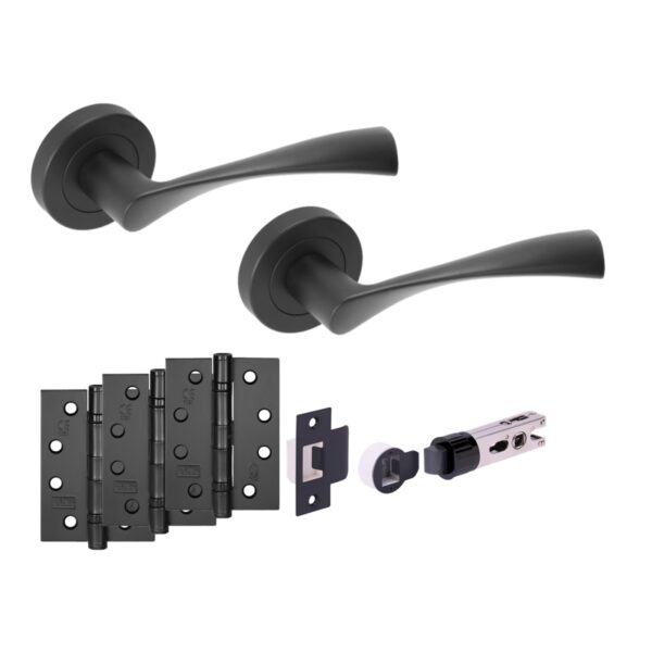 Hunta Hardware Zena Matt Black Passage Internal Door Pack - Bullet Latch & 3 x 102mm FD Hinges