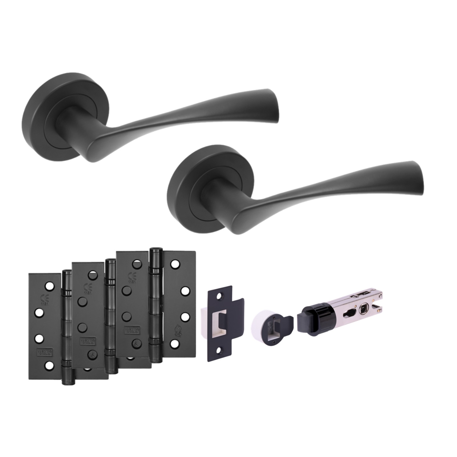 H2887BM Hunta Hardware Zena Matt Black Passage Internal Door Pack - Bullet Latch & 3 x 102mm FD Hinges - Image 1