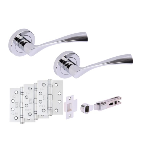 Hunta Hardware Zena Polished Chrome Passage Internal Door Pack - Bullet Latch & 3 x 102mm FD Hinges
