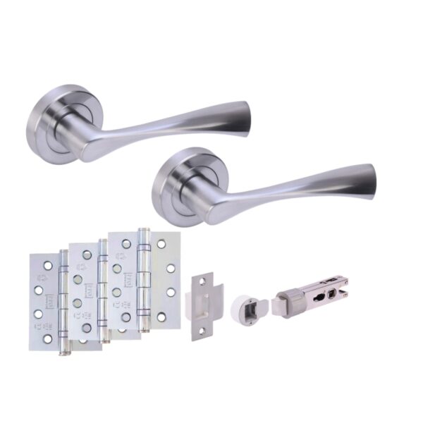 Hunta Hardware Zena Satin Chrome Passage Internal Door Pack - Bullet Latch & 3 x 102mm FD Hinges