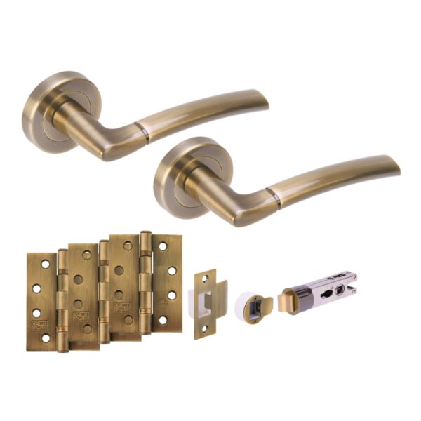 Hunta Hardware Nemo Antique Brass Passage Internal Door Pack with Bullet Latch and 3 x 102mm FD hinges