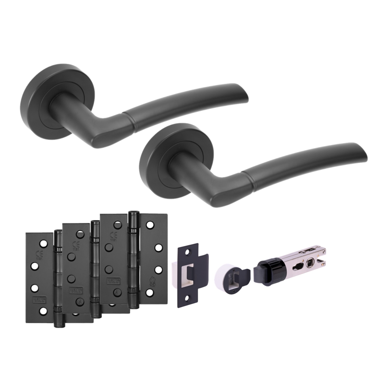 H2888BM Hunta Hardware Nemo Matt Black Passage Internal Door Pack with Bullet Latch and 3 x 102mm FD hinges - Image 1