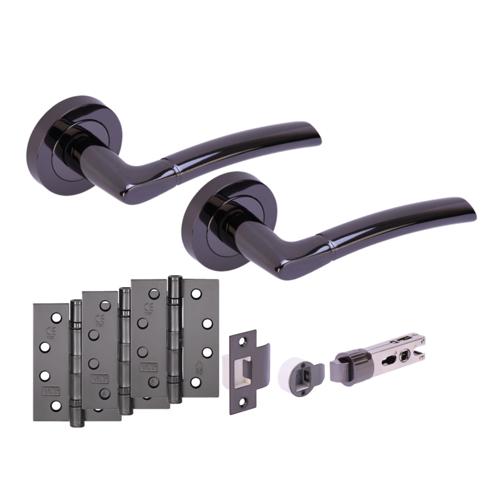 H2888BNL Hunta Hardware Nemo Brushed Nickel Passage Internal Door Pack with Bullet Latch and 3 x 102mm FD hinges - Image 1
