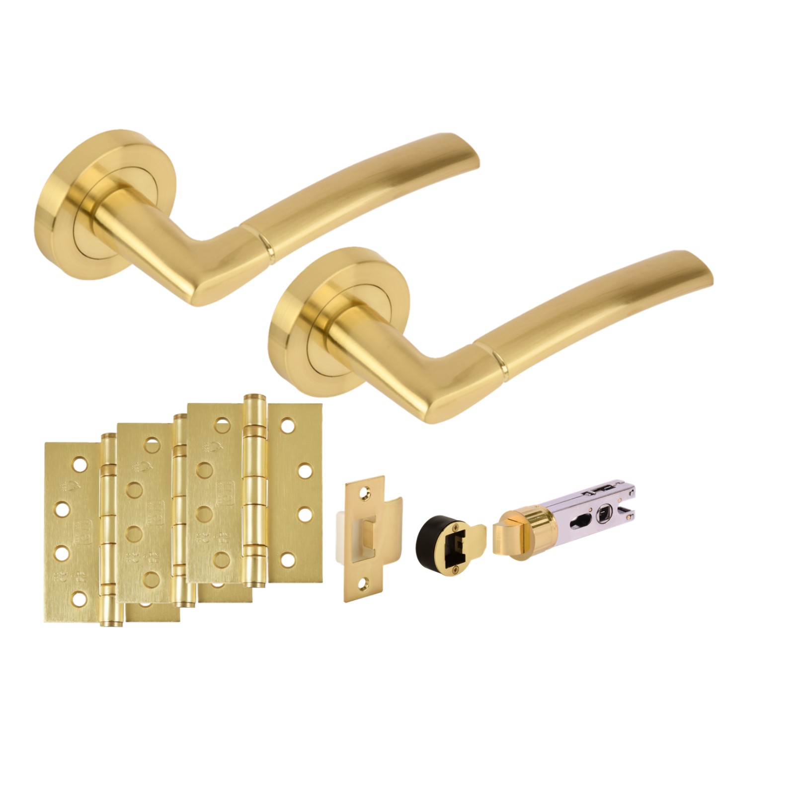 Hunta Hardware Nemo Satin Brass Passage Internal Door Pack with Bullet Latch and 3 x 102mm FD hinges
