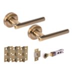 Hunta Hardware Solus Antique Brass Passage Internal Door Pack - Bullet Latch & 3 Standard Hinges