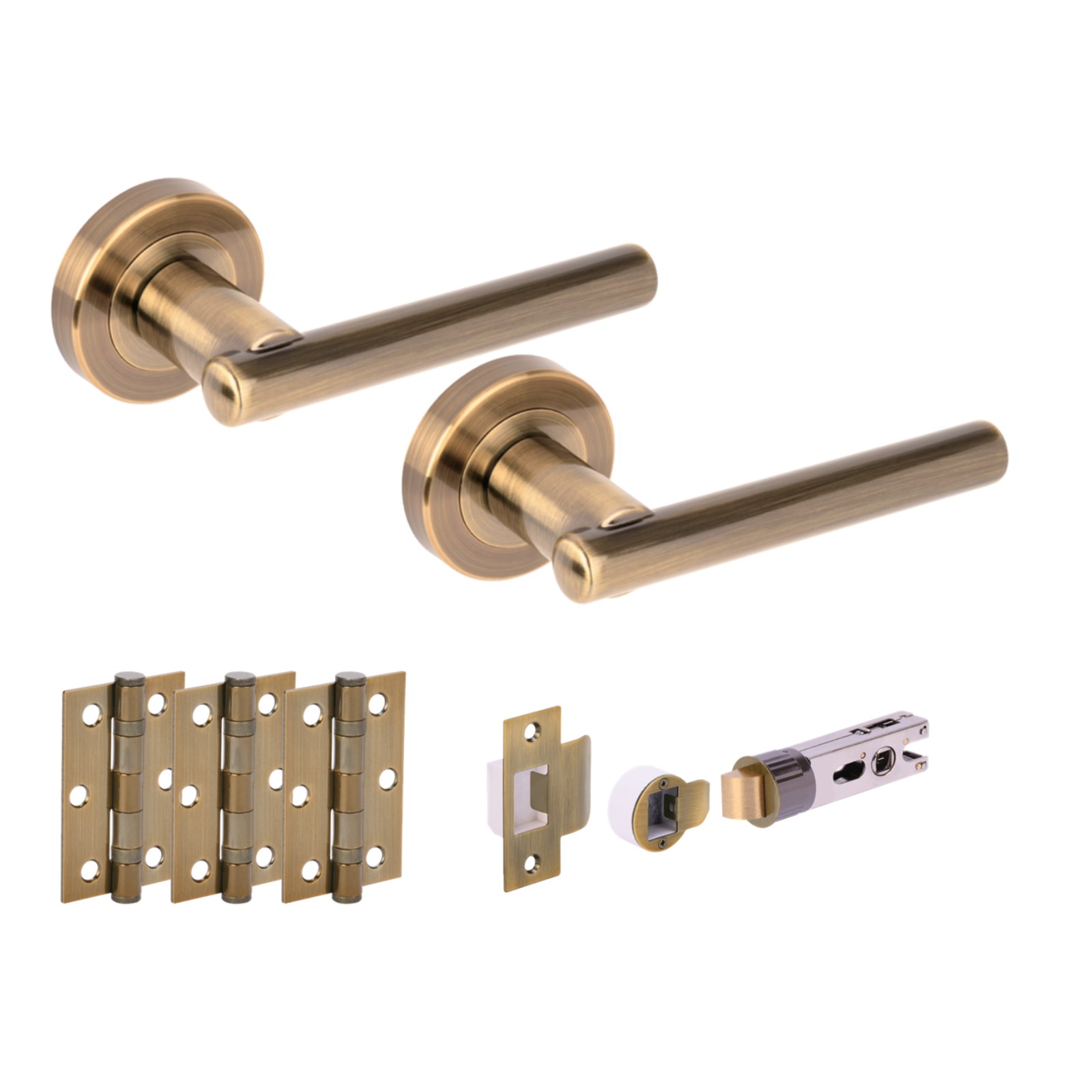 H2889ABR Hunta Hardware Solus Antique Brass Passage Internal Door Pack - Bullet Latch & 3 Standard Hinges - Image 1