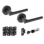 Hunta Hardware Solus Matt Black Passage Internal Door Pack - Bullet Latch & 3 Standard Hinges
