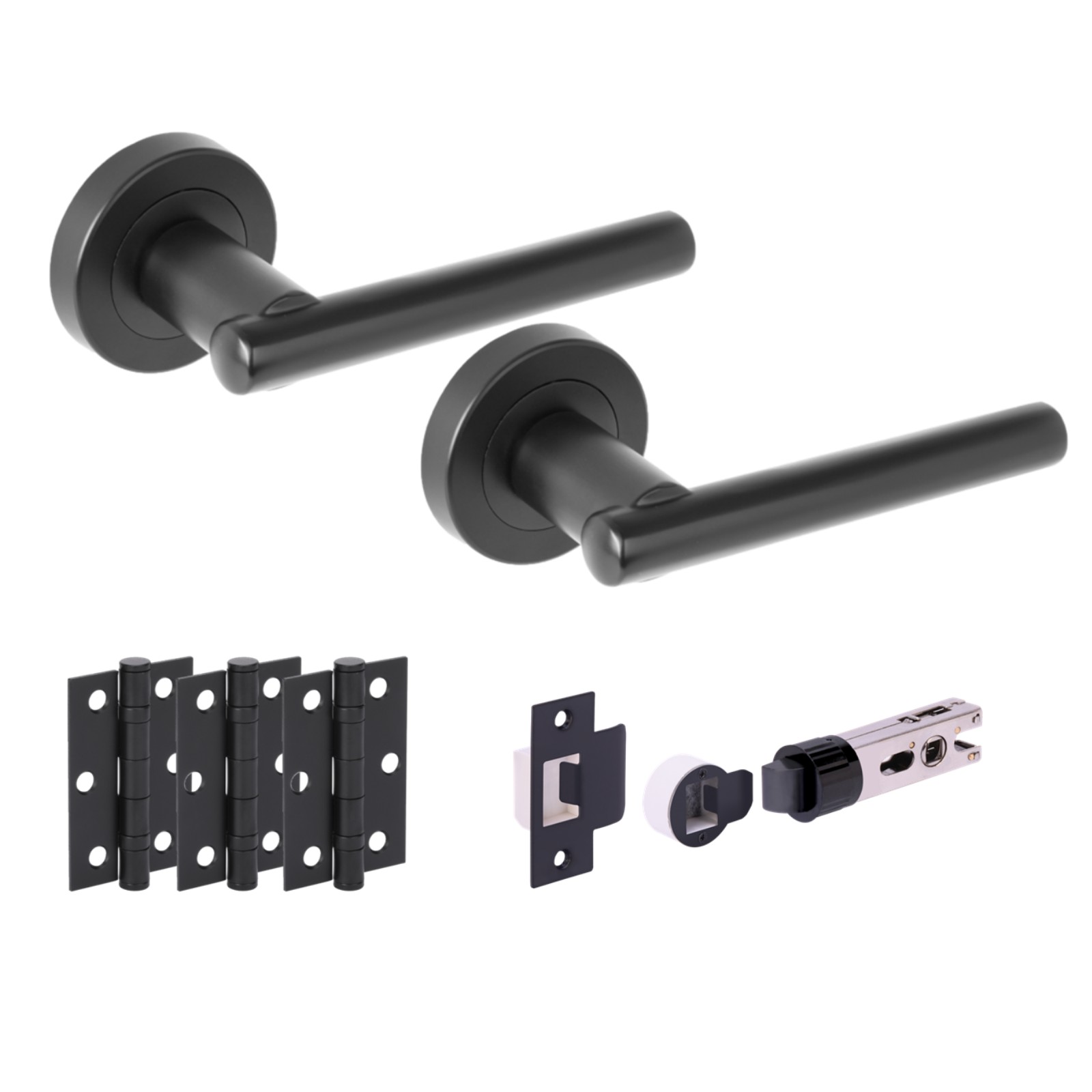 H2889BM Hunta Hardware Solus Matt Black Passage Internal Door Pack - Bullet Latch & 3 Standard Hinges - Image 1