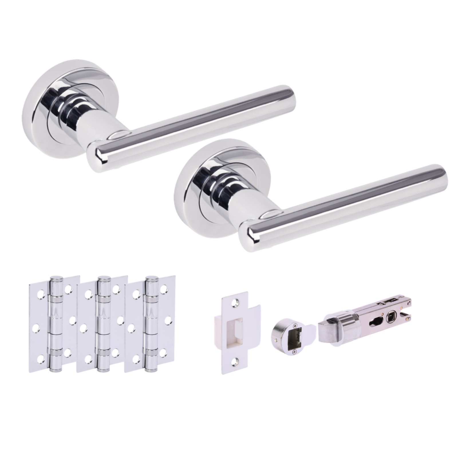 H2889PCP Hunta Hardware Solus Polished Chrome Passage Internal Door Pack - Bullet Latch & 3 Standard Hinges - Image 1