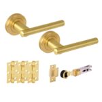 Hunta Hardware Solus Satin Brass Passage Internal Door Pack - Bullet Latch & 3 Standard Hinges