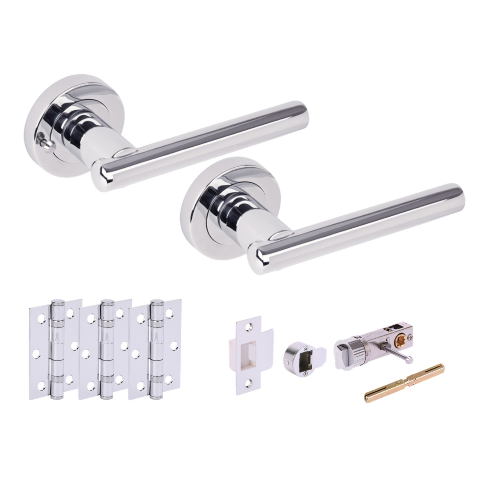 H2890PCP Hunta Hardware Solus Polished Chrome Privacy Internal Door Pack - Bullet Latch & 3 Standard Hinges - Image 1