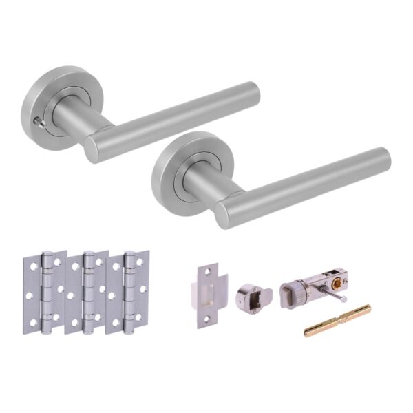 Hunta Hardware Solus Satin Chrome Privacy Internal Door Pack - Bullet Latch & 3 Standard Hinges