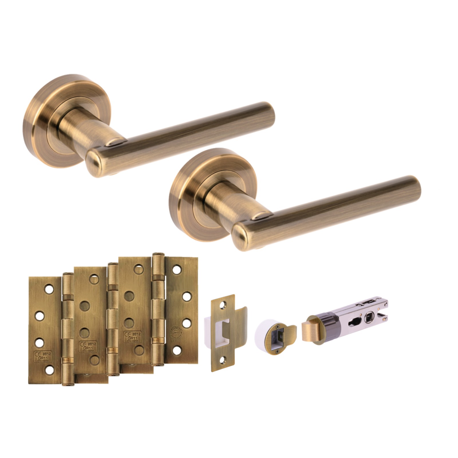 H2891ABR Hunta Hardware Solus Antique Brass Passage Internal Door Pack - Bullet Latch & 3 x 102mm FD Hinges - Image 1