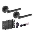 Hunta Hardware Solus Matt Black Passage Internal Door Pack - Bullet Latch & 3 x 102mm FD Hinges