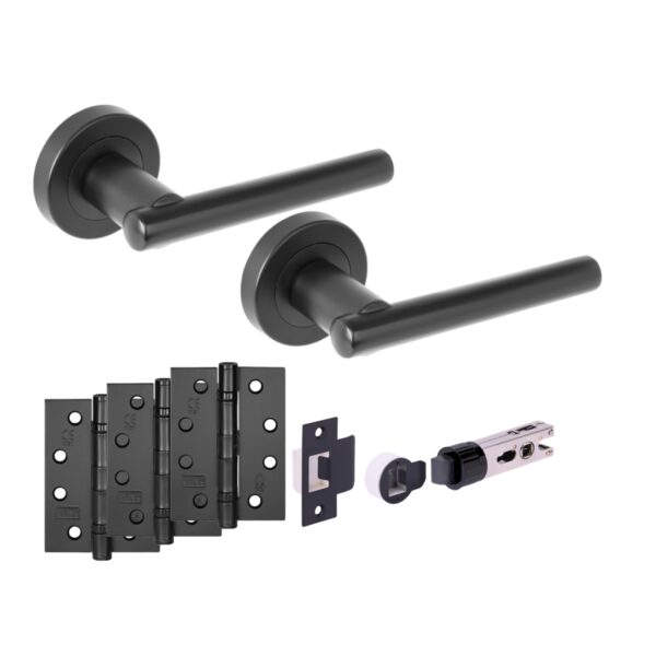 Hunta Hardware Solus Matt Black Passage Internal Door Pack - Bullet Latch & 3 x 102mm FD Hinges