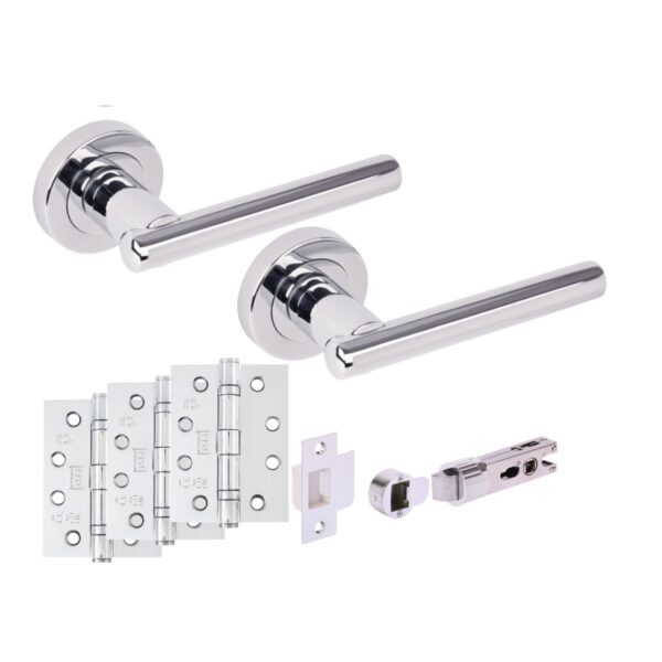 Hunta Hardware Solus Polished Chrome Passage Internal Door Pack - Bullet Latch & 3 x 102mm FD Hinges